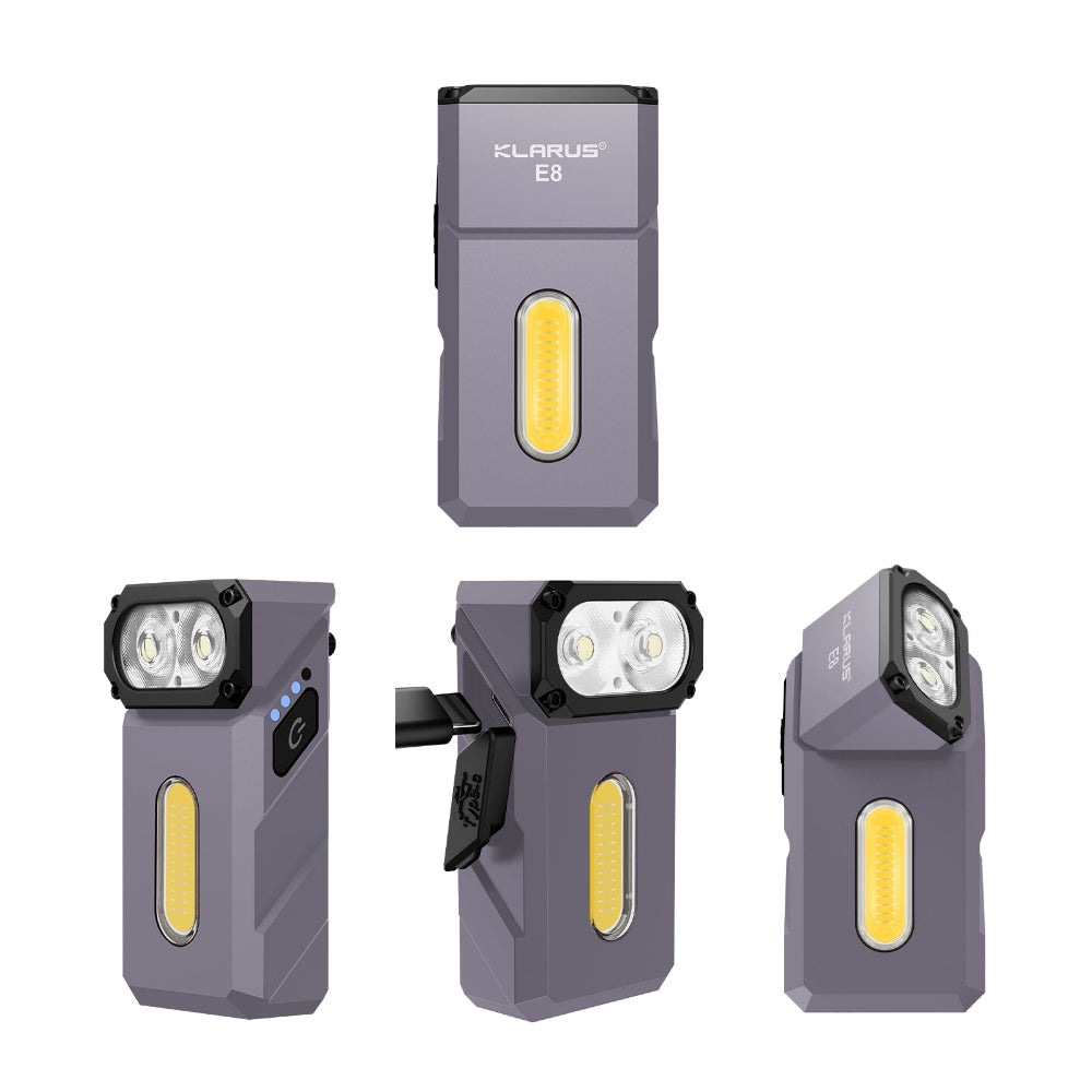 “Klarus E8 triple light tactical EDC flashlight – Compact versatile everyday carry torch”