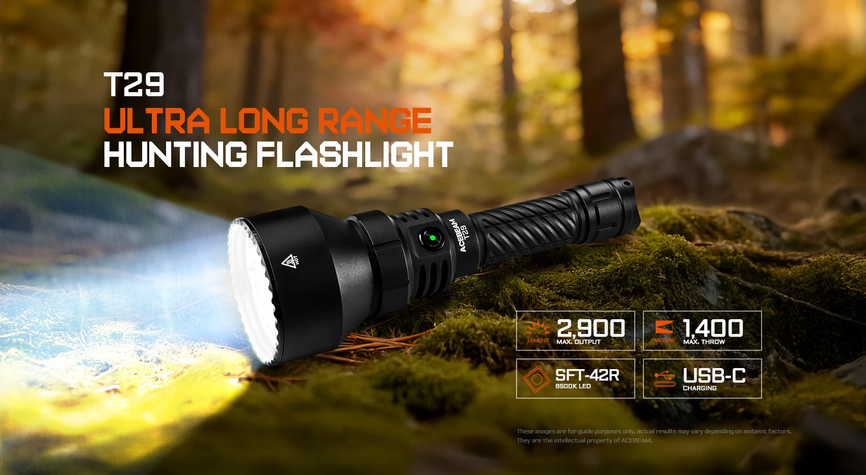“Acebeam T29 long-range hunting flashlight – High-throw LED for outdoor and night hunting”