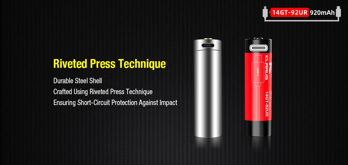 “Klarus 14500 920mAh Micro-USB rechargeable Li-ion battery for flashlights”