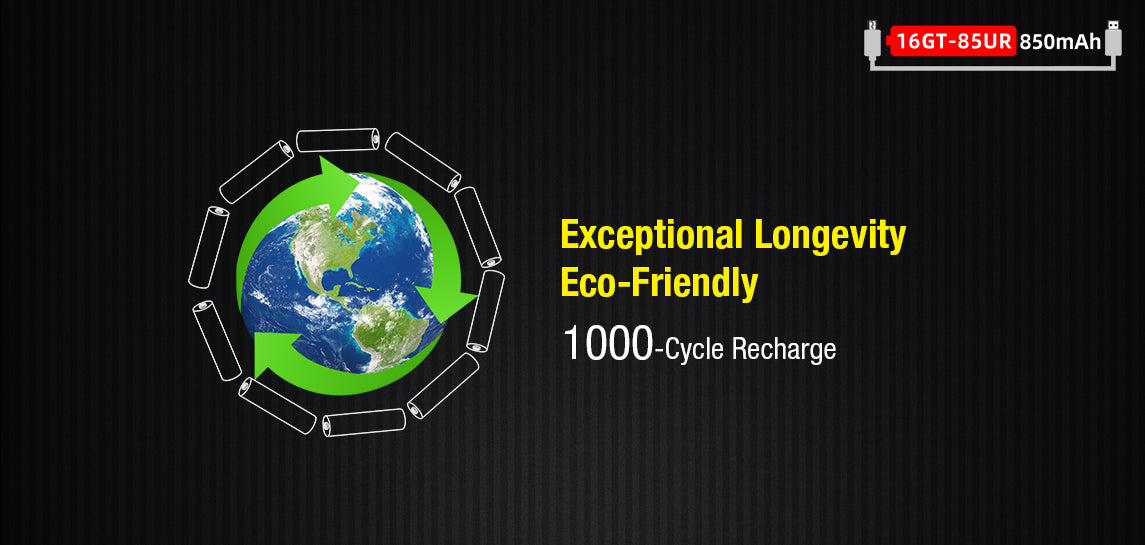 “Klarus 16340 850mAh USB rechargeable battery – Li-ion flashlight battery with built-in USB port”