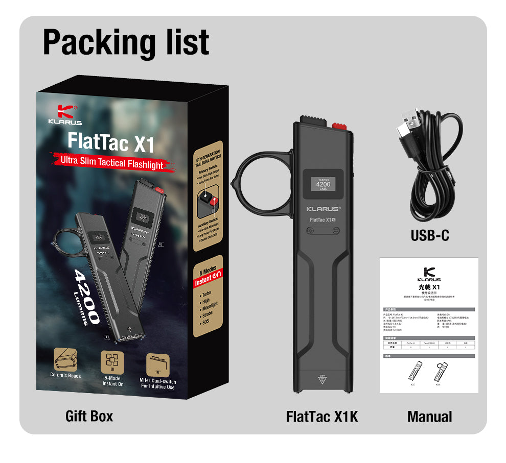 “Klarus FlatTac X1 ultra slim EDC flashlight – Compact tactical everyday carry torch”