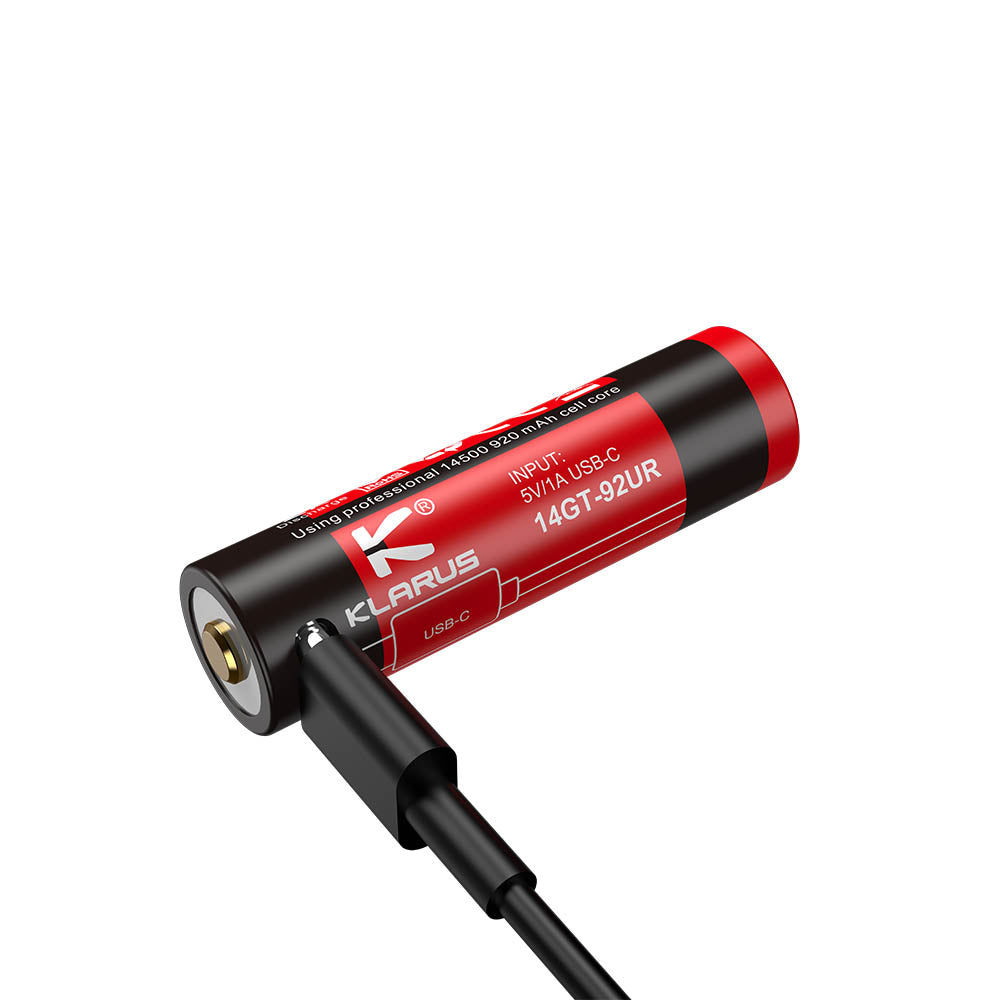 “Klarus 14500 920mAh Micro-USB rechargeable Li-ion battery for flashlights”