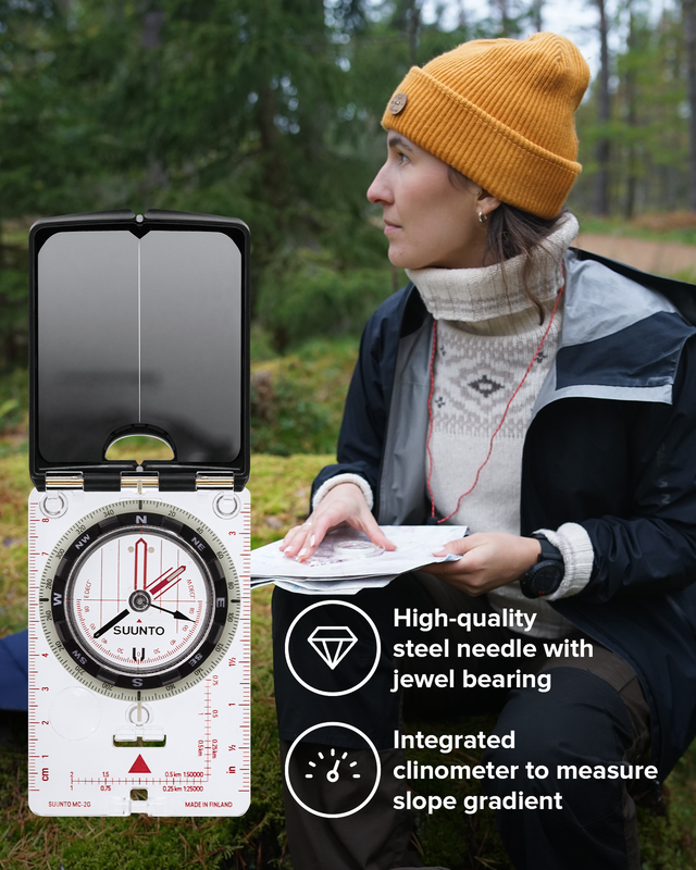 Suunto MC-2 NH G Mirror Compass with global needle, sighting mirror, and declination adjustment for professional outdoor navigation