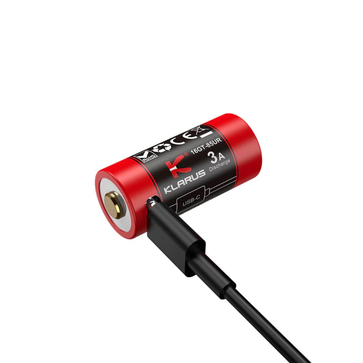 “Klarus 16340 850mAh USB rechargeable battery – Li-ion flashlight battery with built-in USB port”