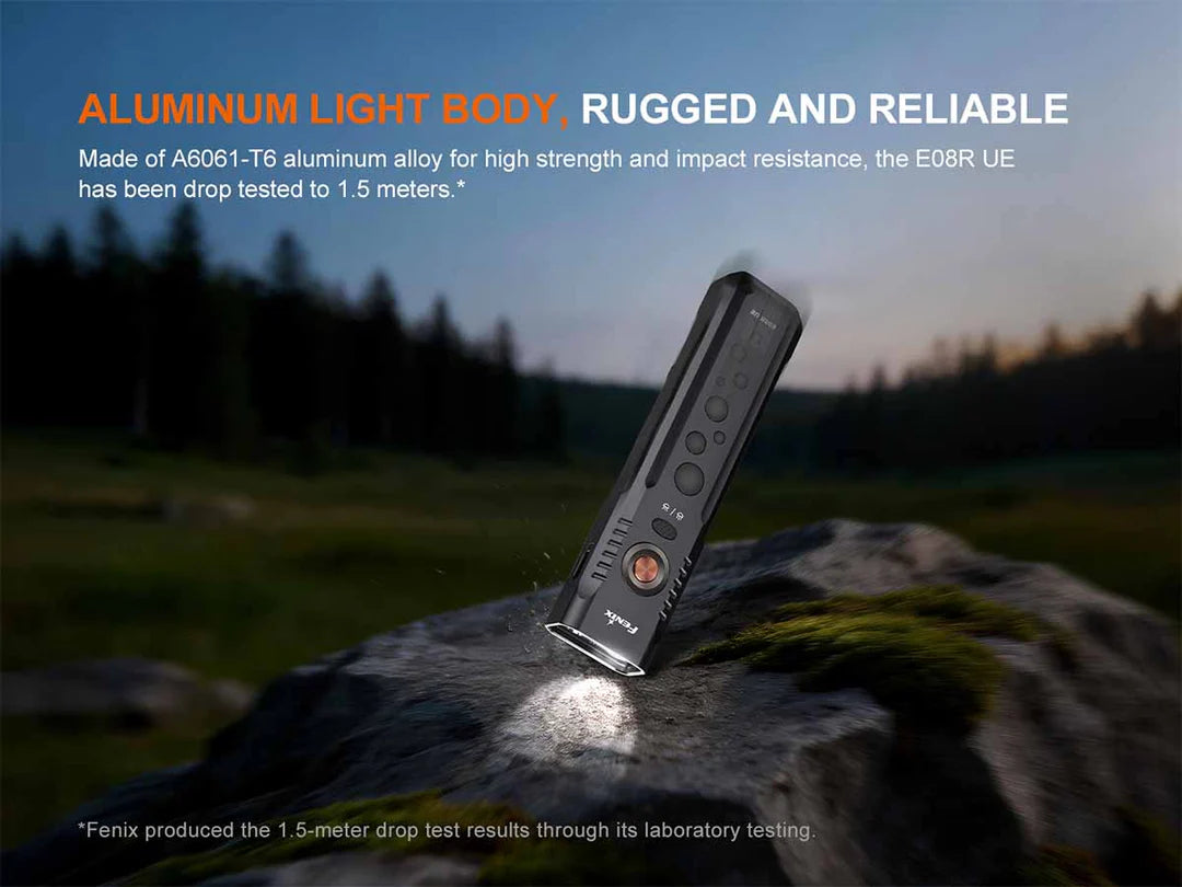 Fenix E08R UE – Flat EDC Flashlight with Green Laser, Body Lights & Digital Dice - Options