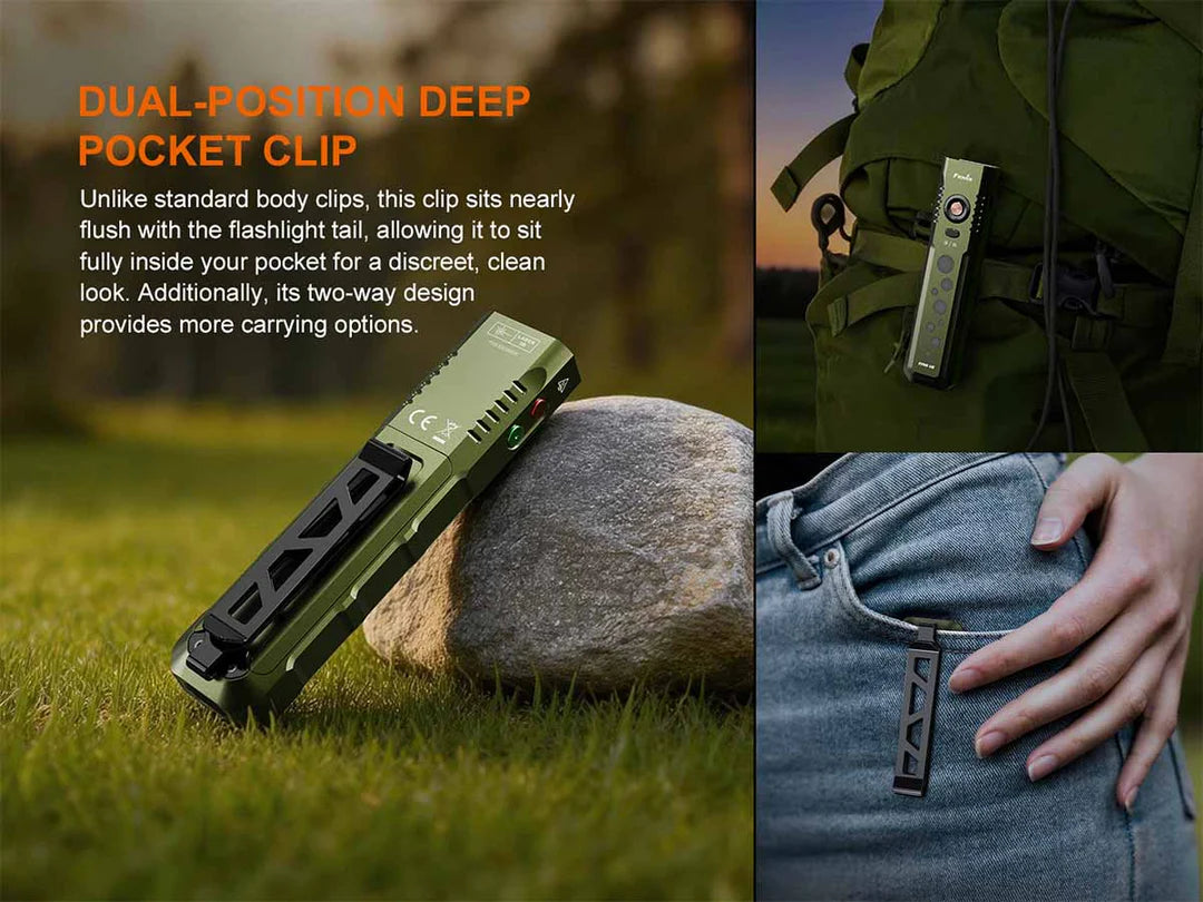 Fenix E08R UE – Flat EDC Flashlight with Green Laser, Body Lights & Digital Dice - Options