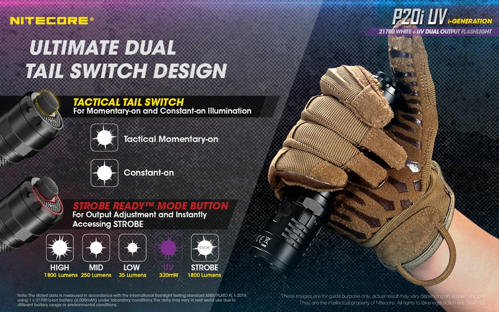 “Nitecore P20i 1800 lumen UV tactical flashlight – Rechargeable high-output duty torch”