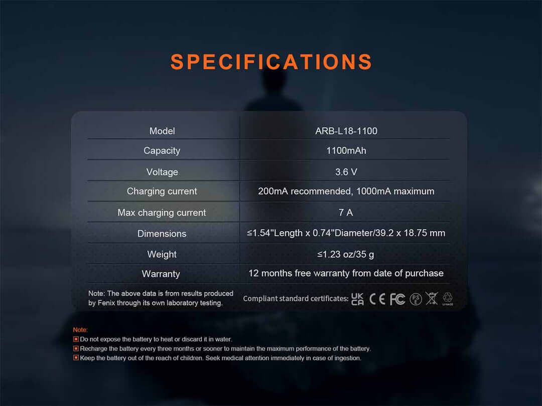 Fenix ARB-L18 1100 Rechargeable 18350 Battery