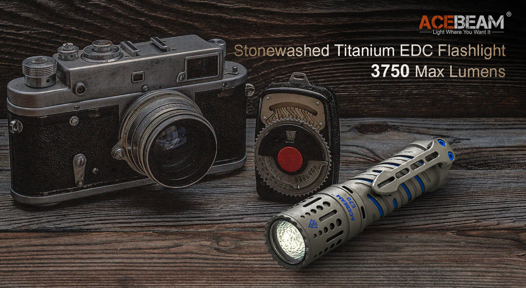 Acebeam E70-TI titanium EDC LED flashlight with 3750 lumens brightness for everyday carry and outdoor professional use