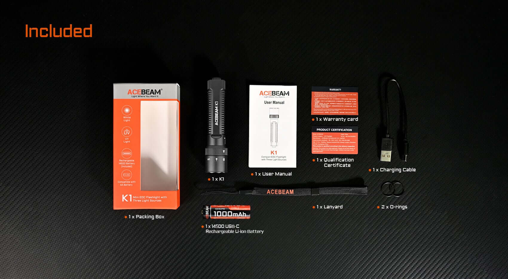 Acebeam K1 Triple-Source EDC Flashlight – White, Green & UV Beams