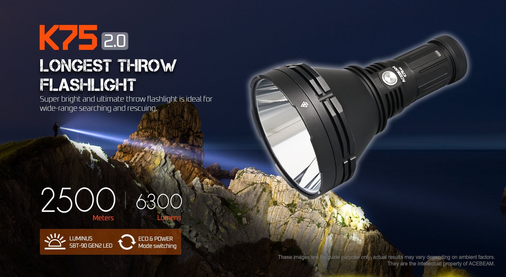 Acebeam K75 2.0 Professional Longest Throw Flashlight 6300 Lumens Flashlight Acebeam