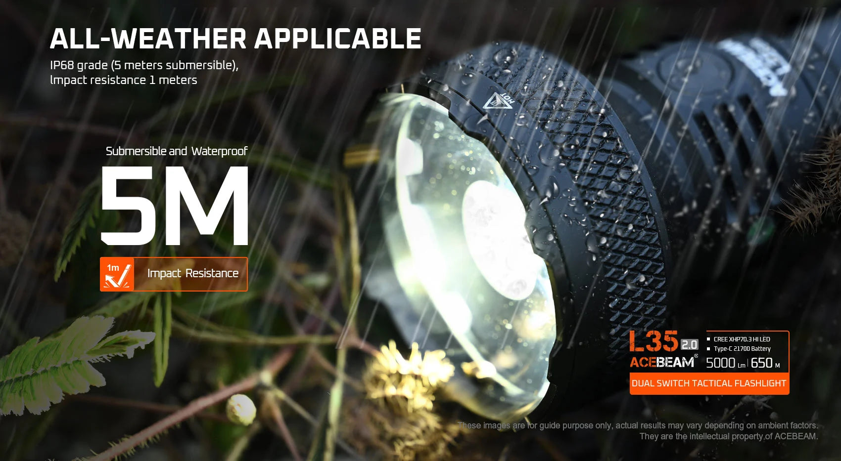 Acebeam L35 2.0 Tactical Flashlight 5000 Lumens - Black Flashlight Acebeam