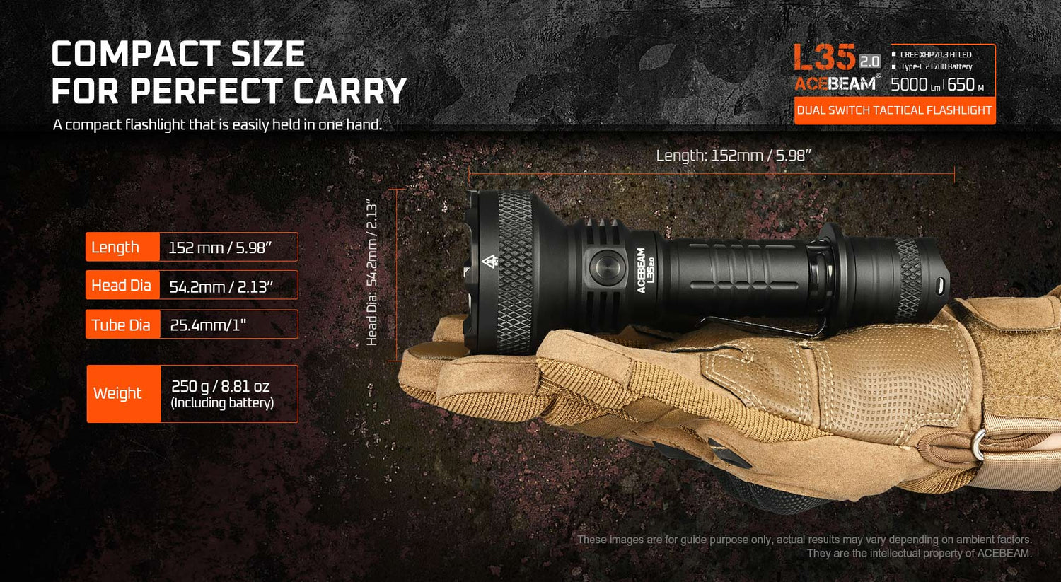 Acebeam L35 2.0 Tactical Flashlight 5000 Lumens - Options