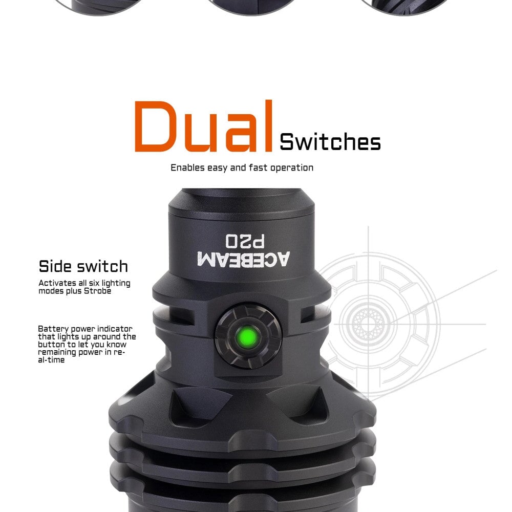 Acebeam P20 Professional Long Distance Flashlight 5500 Lumens ***Will ship around February 20th*** Flashlight Acebeam