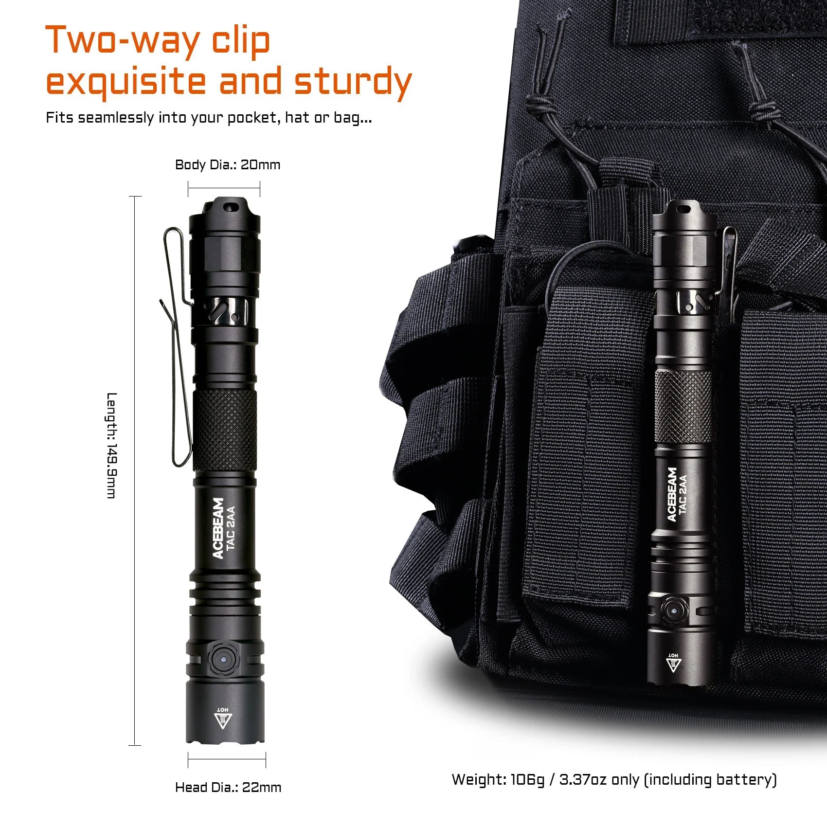 Acebeam TAC 2AA EDC Flashlight - Blue***Will ship around November 25th*** Flashlight Acebeam