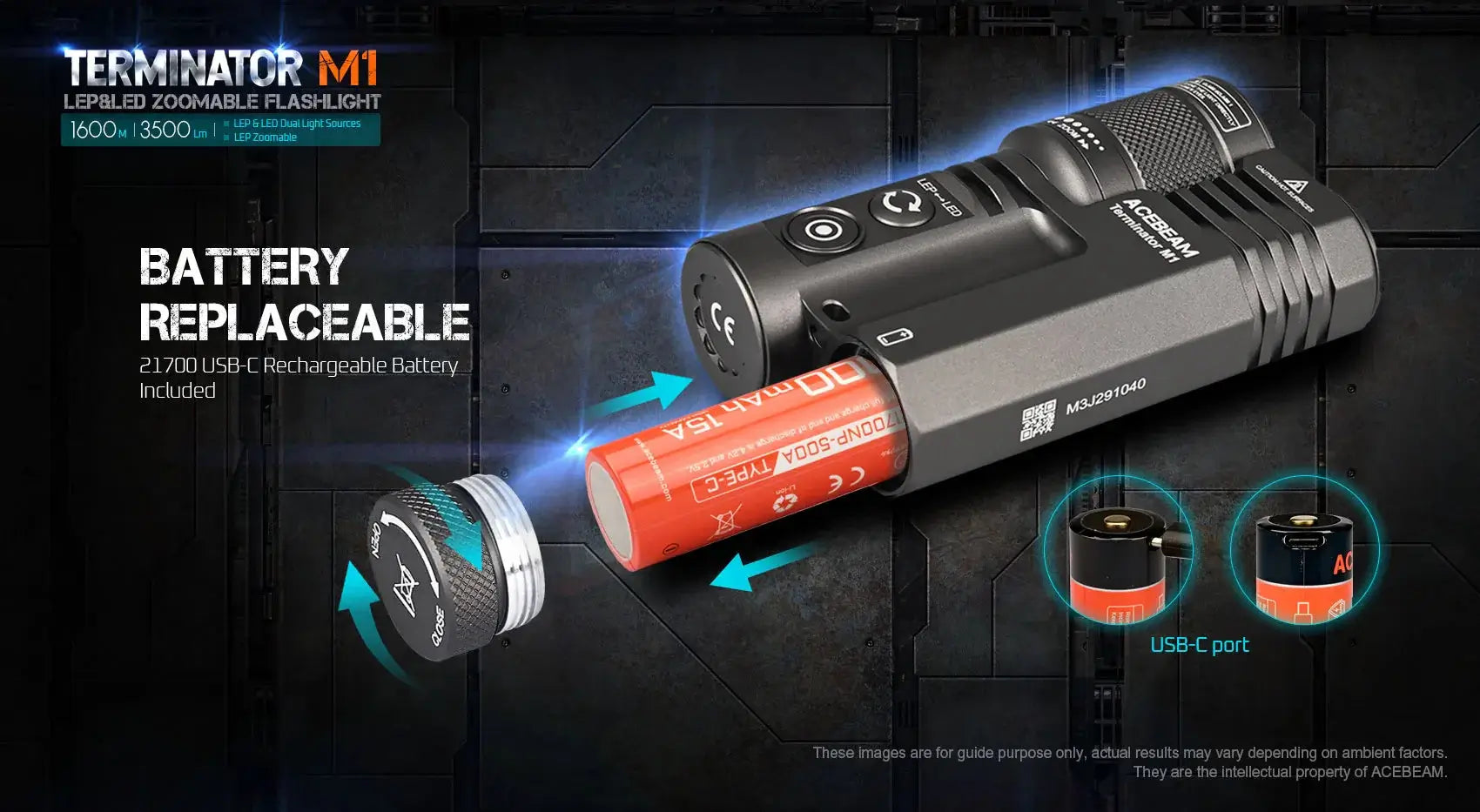 Acebeam Terminator M1 Dual Head LEP/LED Flashlight (Limited Edition) - Option