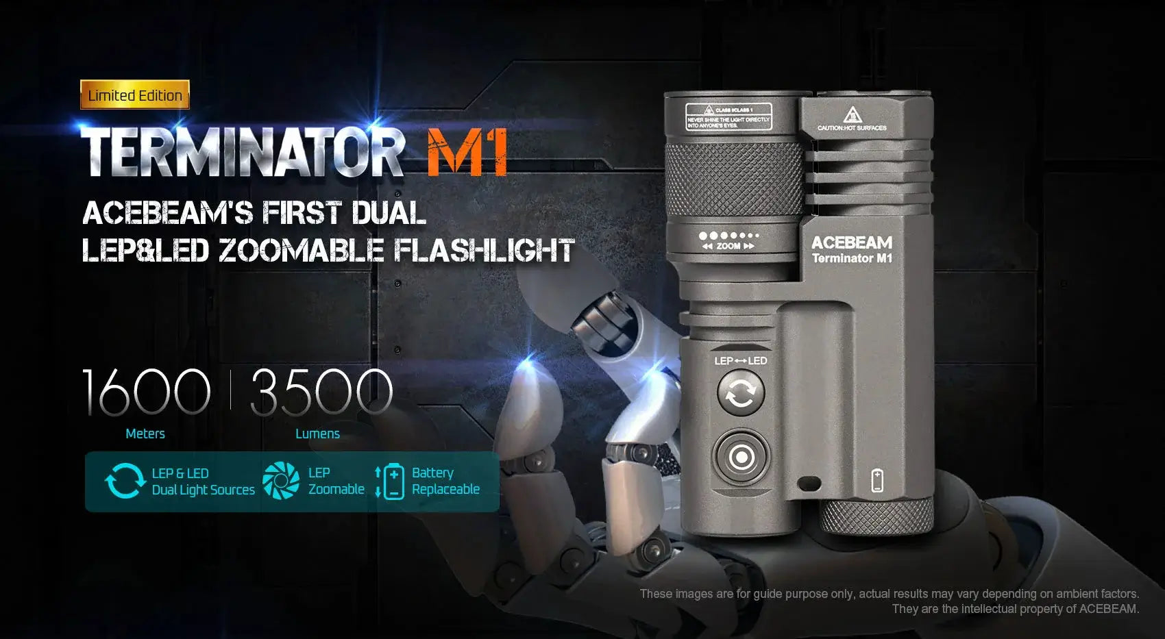 Acebeam Terminator M1 Dual Head LEP/LED Flashlight (Limited Edition) - Option