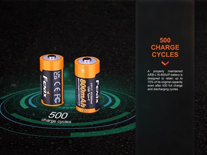 Fenix ARB-L16 800UP USB rechargeable LI-ION 16340 Battery FlashLightWorld Canada