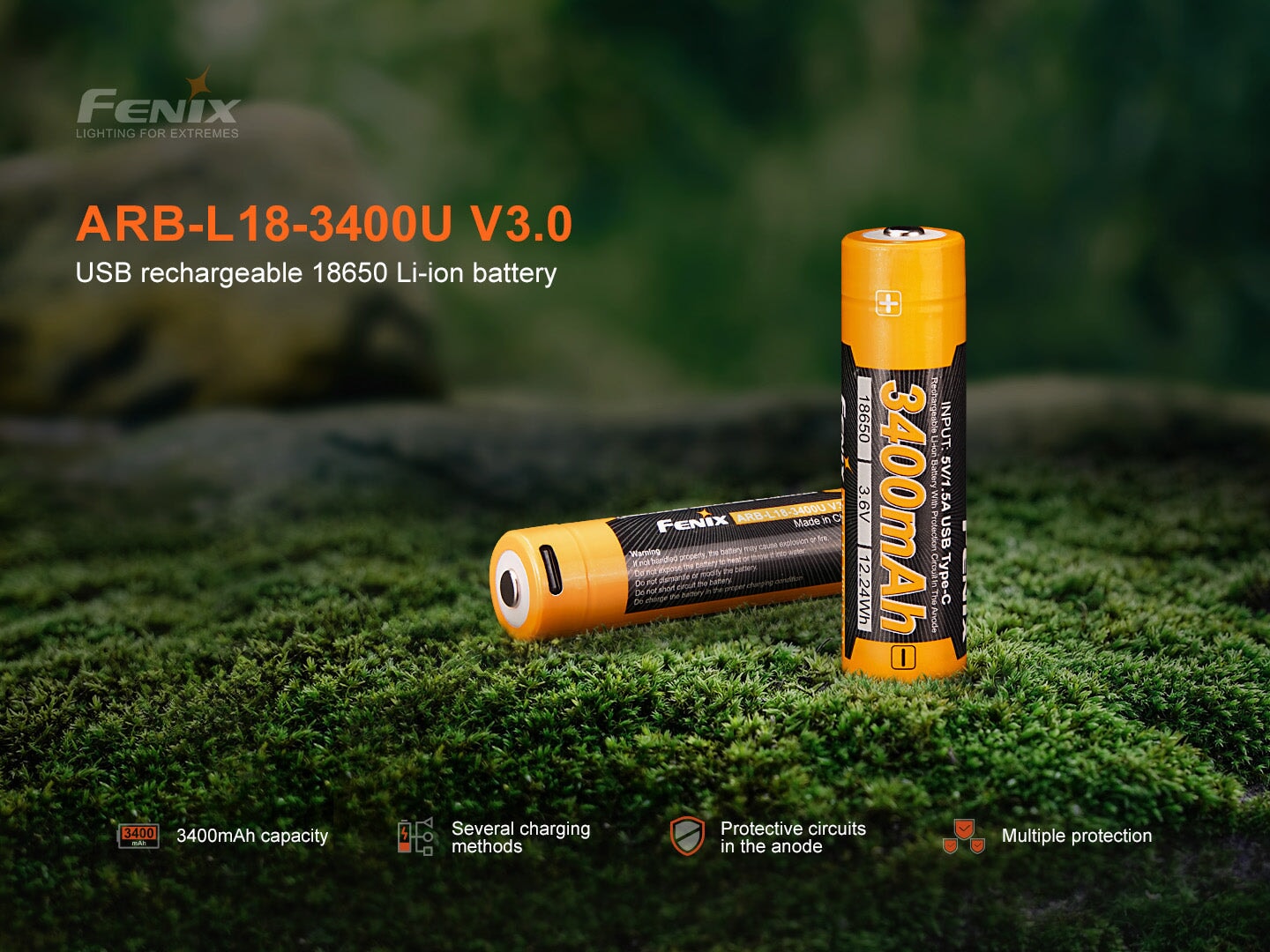 FENIX ARB-L18 3400U V3.0 USB TYPE C 18650 LI-ION RECHARGEABLE BATTERY Rechargeable Batteries Fenix