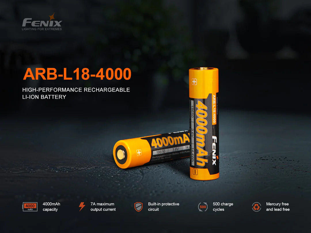 Fenix ARB-L18-4000 High-Capacity 18650 Battery - 4000mAh Rechargeable Batteries Fenix