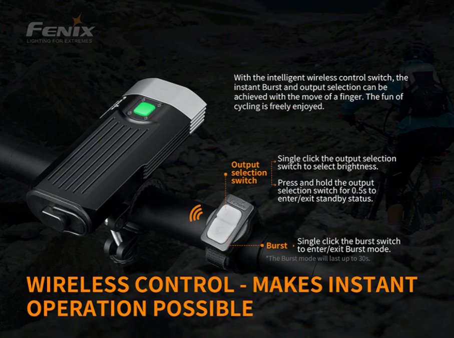 Fenix BC30 V2 rechargeable LED bike light with 2200 lumens brightness for road, mountain, and night cycling