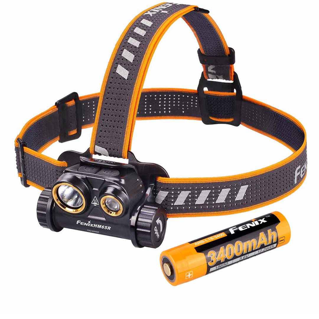 Fenix HM65R Dual Beam Rechargeable LED Headlamp + Free ARB-L18-3400 Battery