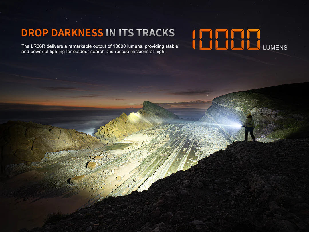Fenix LR36R white laser search flashlight with 10,000 lumens brightness for rescue and professional outdoor lighting