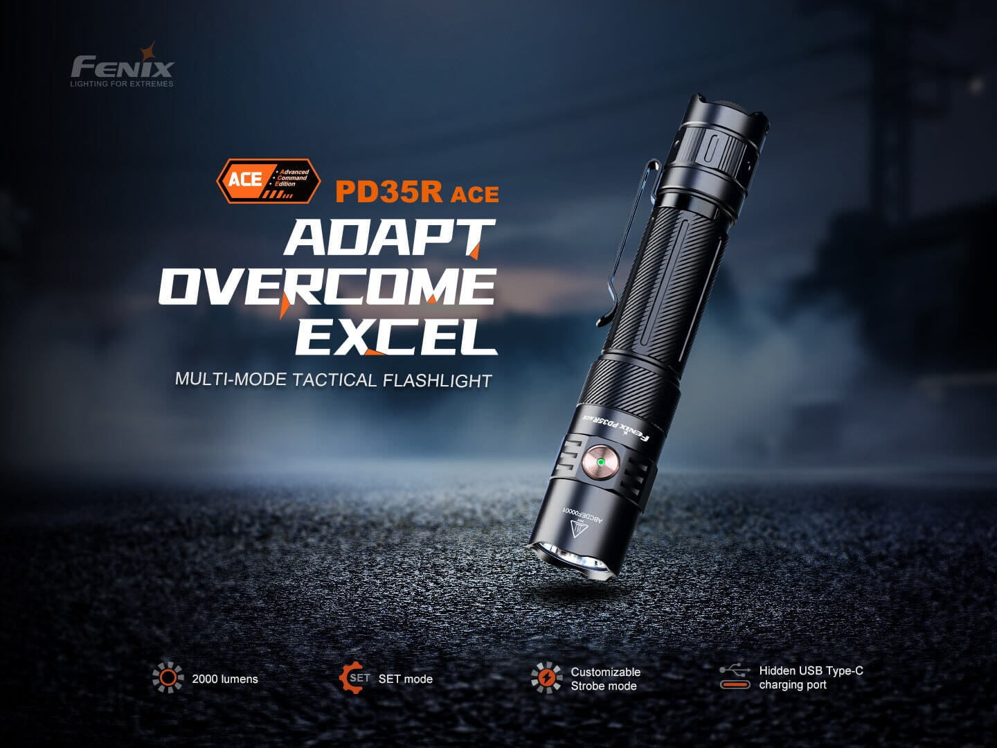 Fenix PD35R ACE rechargeable LED flashlight with CL01 mini lantern combo and USB-C charging