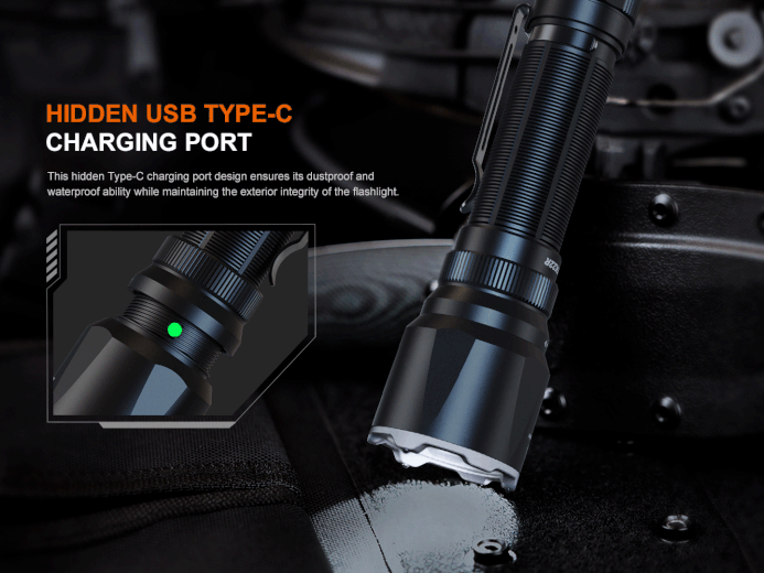 Fenix TK22R rechargeable tactical and duty LED flashlight with 3200 lumens brightness for law enforcement and outdoor use