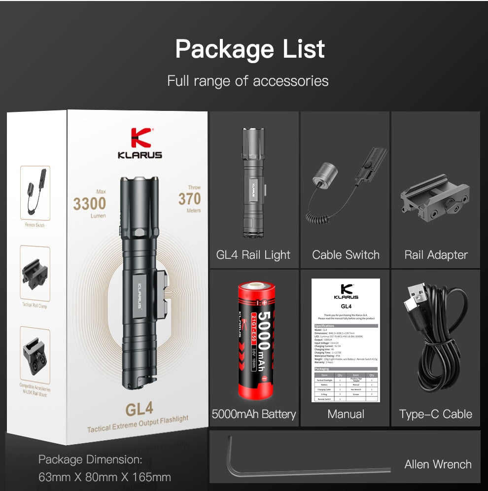 Klarus Tactical Rail Flashlight GL4