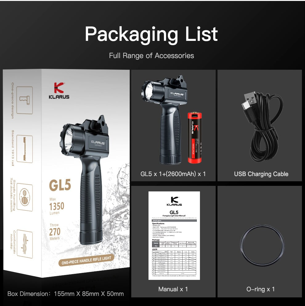 Klarus Vertical Tactical Foregrip Flashlight GL5