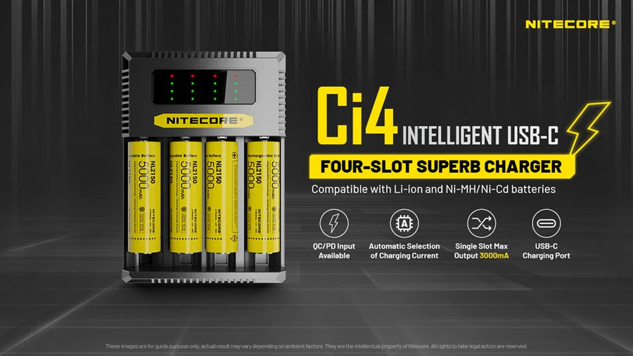 Nitecore Ci4 Four Slot Universal Battery Charger Battery Charger FlashLightWorld Canada
