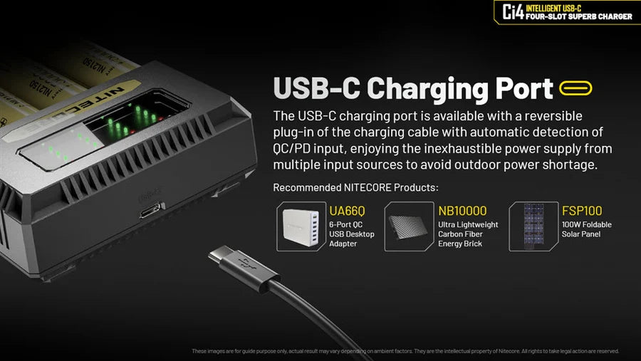 Nitecore Ci4 Four Slot Universal Battery Charger Battery Charger FlashLightWorld Canada