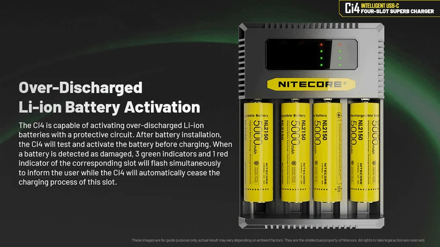 Nitecore Ci4 Four Slot Universal Battery Charger Battery Charger FlashLightWorld Canada