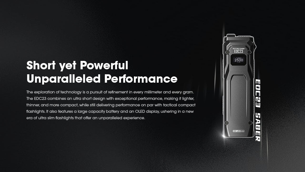 Nitecore EDC23 rechargeable compact EDC flashlight with 2500 lumens brightness for everyday carry and outdoor lighting