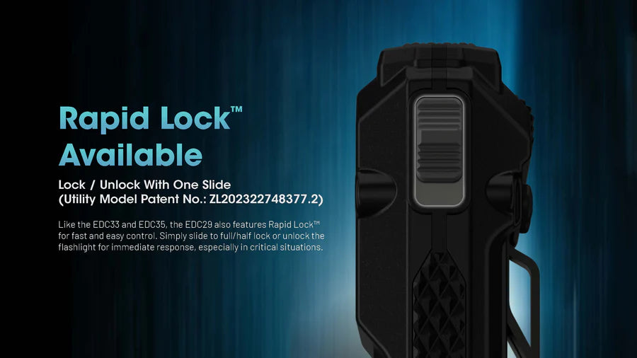 Nitecore EDC29 flat USB-C rechargeable EDC flashlight with 6500 lumens brightness for everyday carry and tactical lighting
