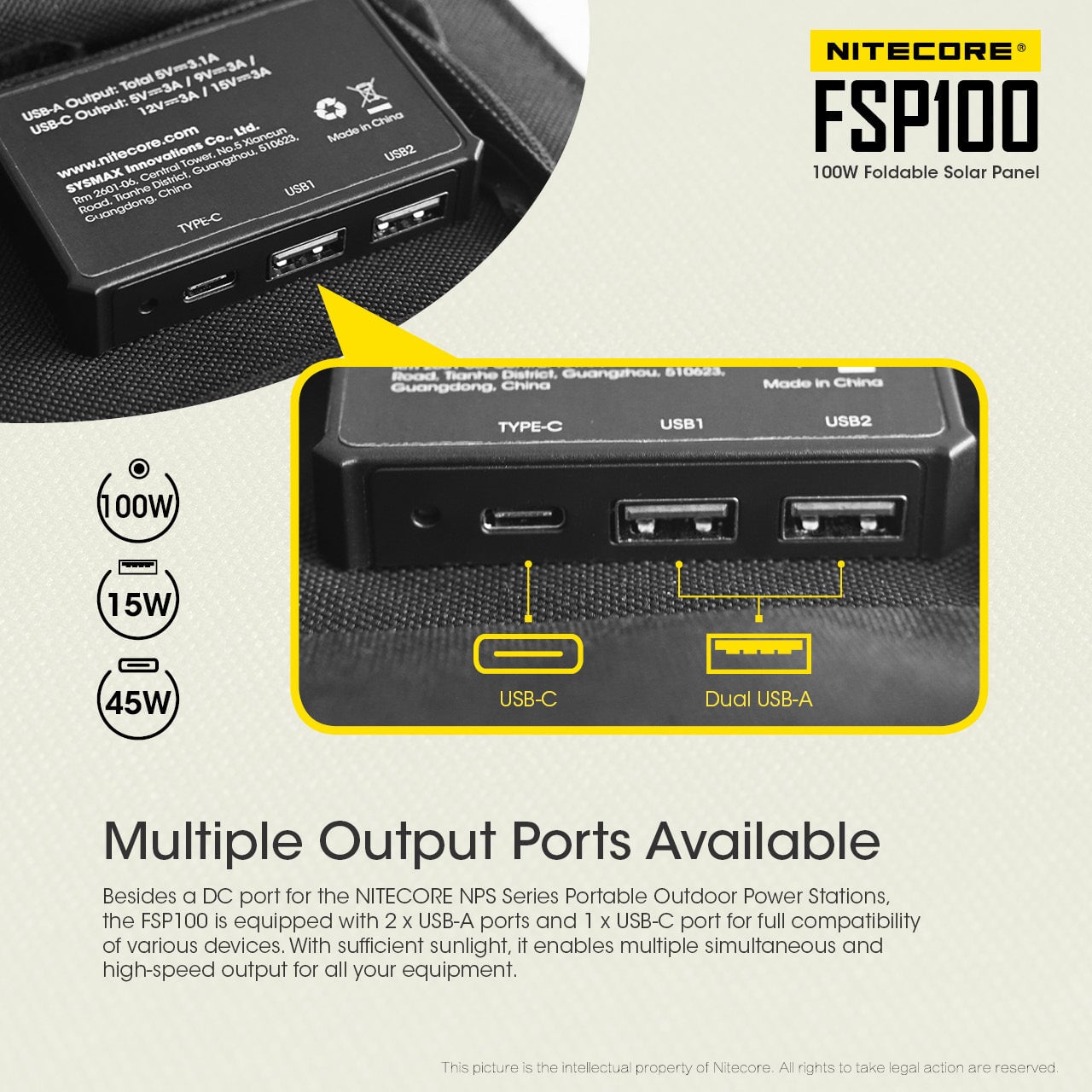 Nitecore FSP100 Foldable Solar Panel Flashlight Accessories Nitecore