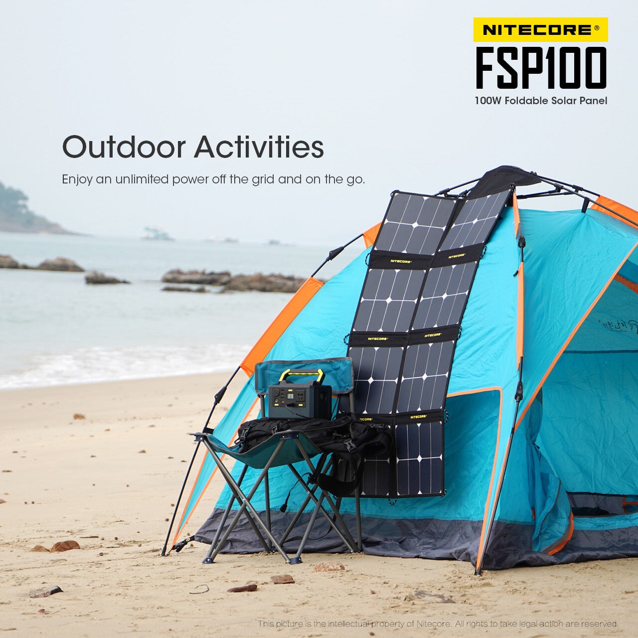 Nitecore FSP100 100W foldable portable solar panel charger for power banks, flashlights, and outdoor electronic devices