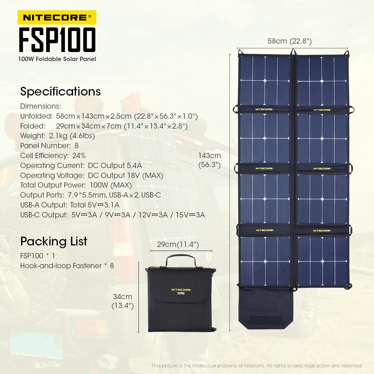 Nitecore FSP100 Foldable Solar Panel Flashlight Accessories Nitecore