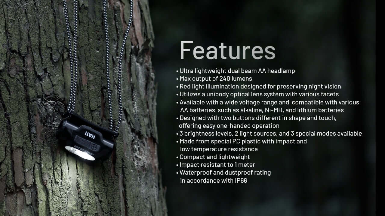 NITECORE HA11 240 Lumen Lightweight Headlamp - Use 1xAA