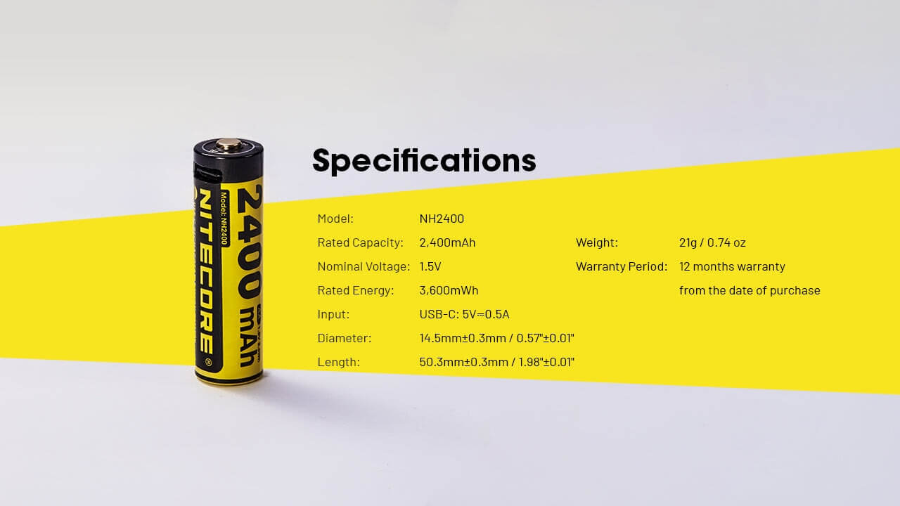 Nitecore NH2400 2400mAh Rechargeable AA Battery Kit - Pack of 4