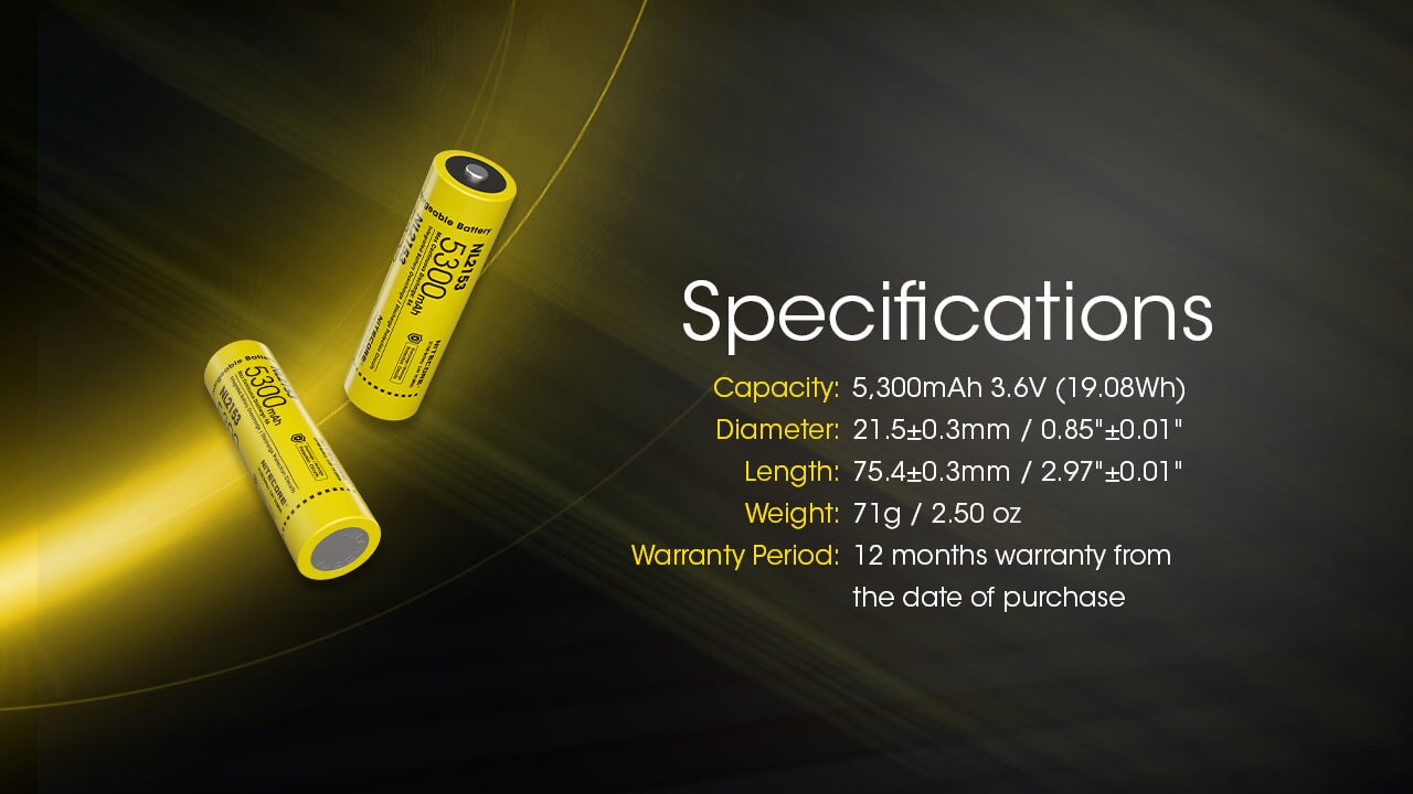 Nitecore NL2153 21700 Li-ion rechargeable 5300mAh battery for flashlights, headlamps, and high-performance electronic devices