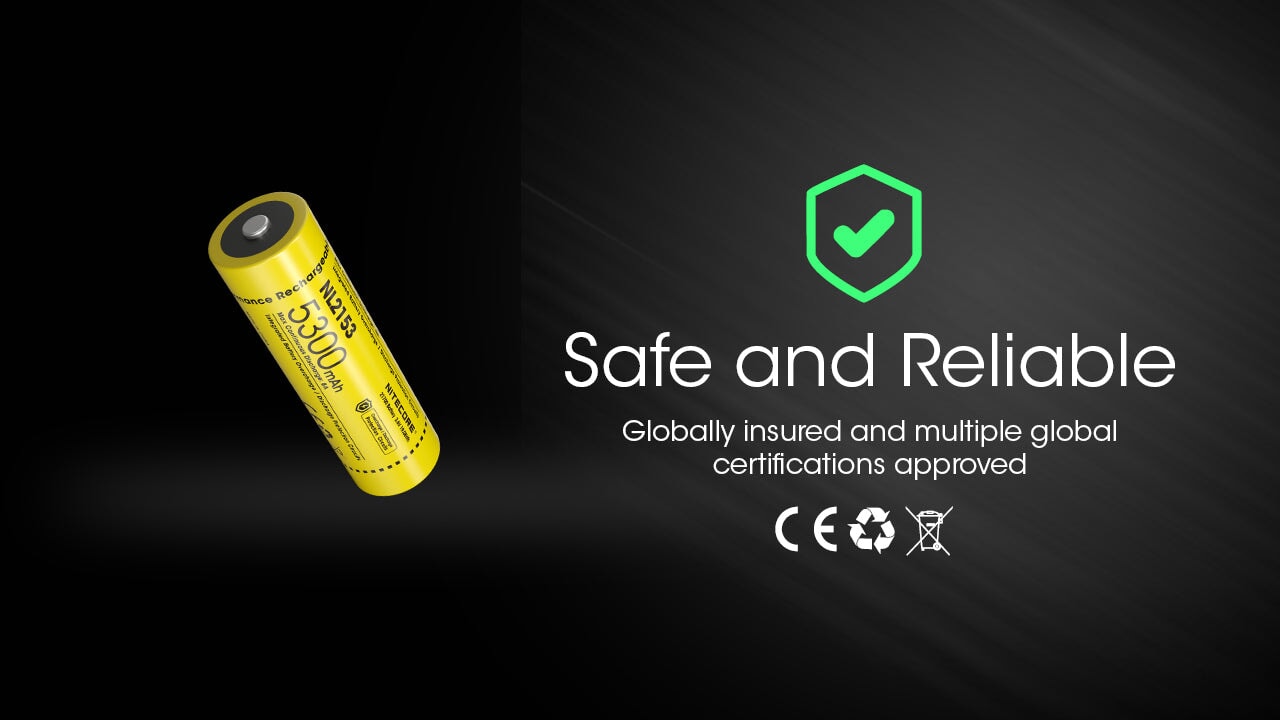Nitecore NL2153 21700 Li-ion rechargeable 5300mAh battery for flashlights, headlamps, and high-performance electronic devices