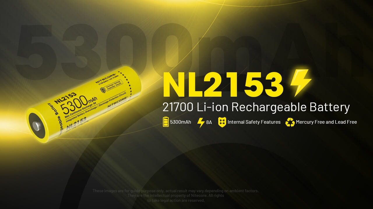 Nitecore NL2153 21700 Li-ion rechargeable 5300mAh battery for flashlights, headlamps, and high-performance electronic devices