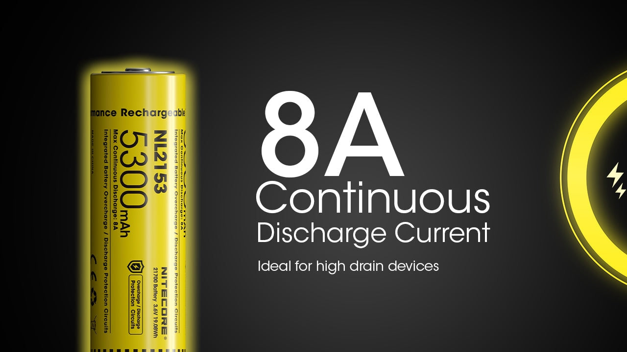Nitecore NL2153 21700 Li-ion rechargeable 5300mAh battery for flashlights, headlamps, and high-performance electronic devices