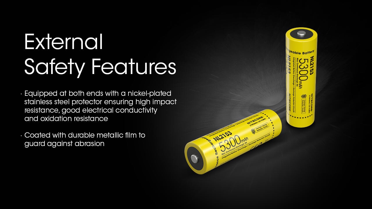 Nitecore NL2153 21700 Li-ion rechargeable 5300mAh battery for flashlights, headlamps, and high-performance electronic devices