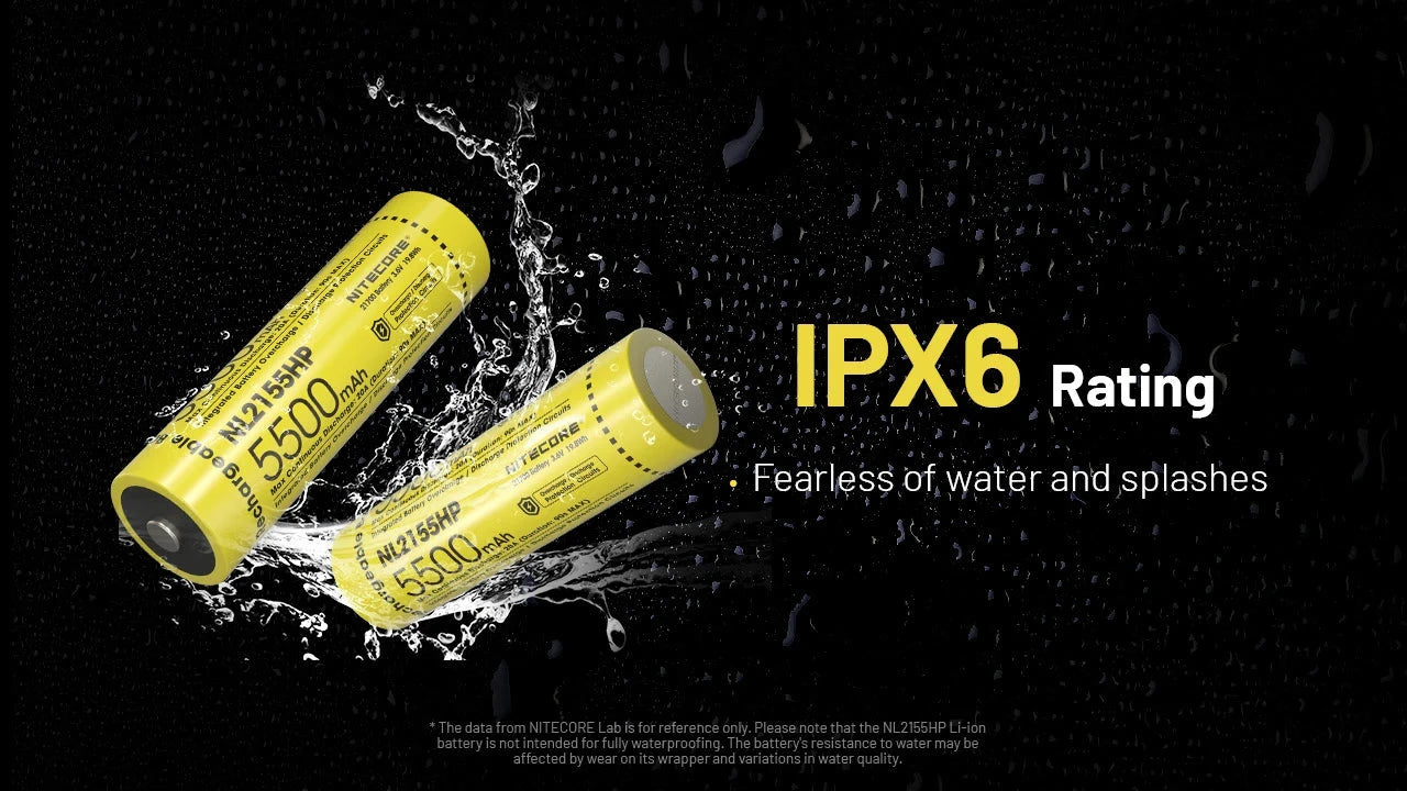 Nitecore NL2155HP 21700 rechargeable 5500mAh lithium battery providing stable, high-output power for advanced flashlights and electronics