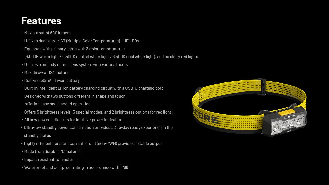 Nitecore NU27 600 Lumens Running / Camping Headlamp, USB-C Rechargeable Headlamp Nitecore