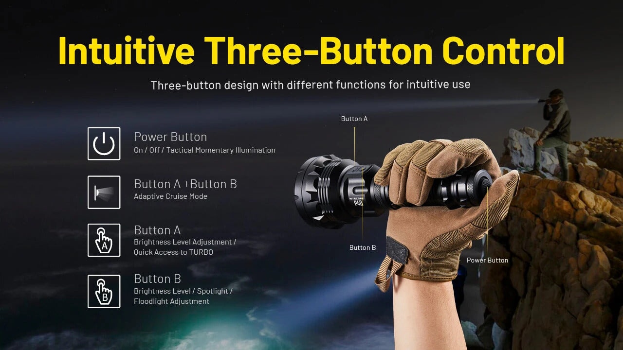 Nitecore P40 ultra long-throw LED flashlight producing 2000 lumens for tactical and outdoor lighting applications