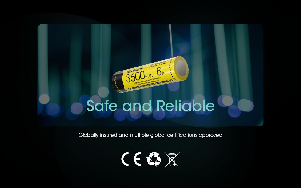 Nitecore NL1836HP 18650 high-performance 3600mAh rechargeable Li-ion battery for flashlights, headlamps, and electronic devices